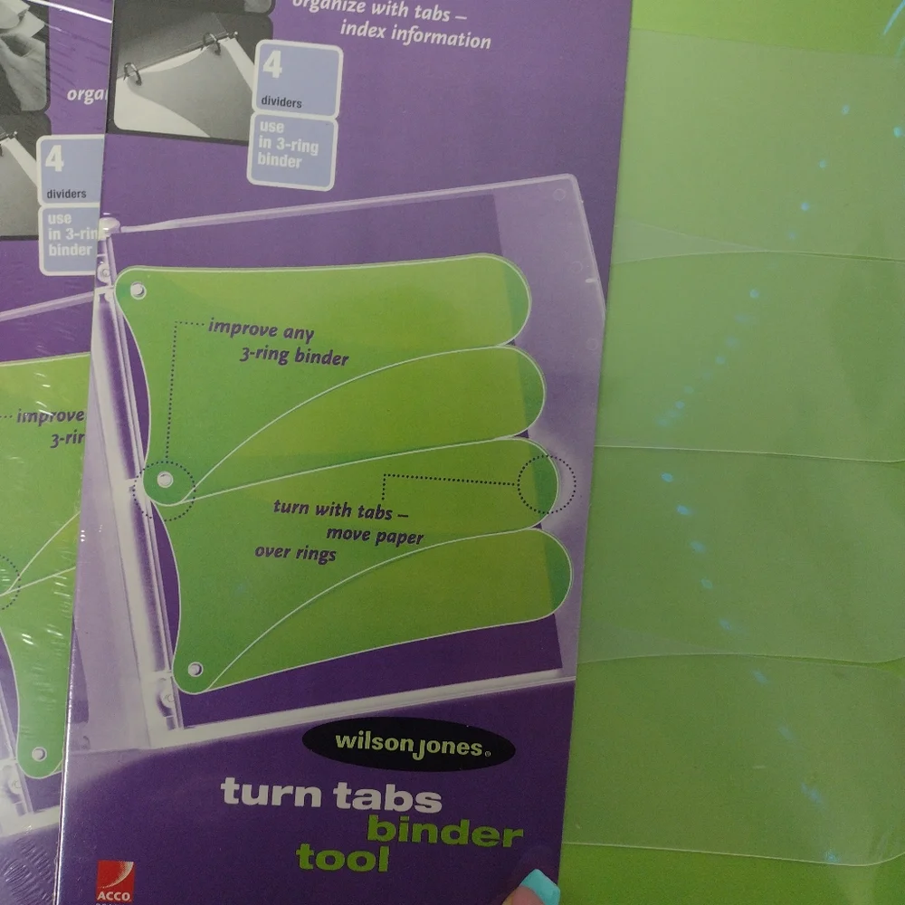 Wilson Jones Turn Tabs Binder Tool 4 Dividers Use in Any 3 Ring Binder